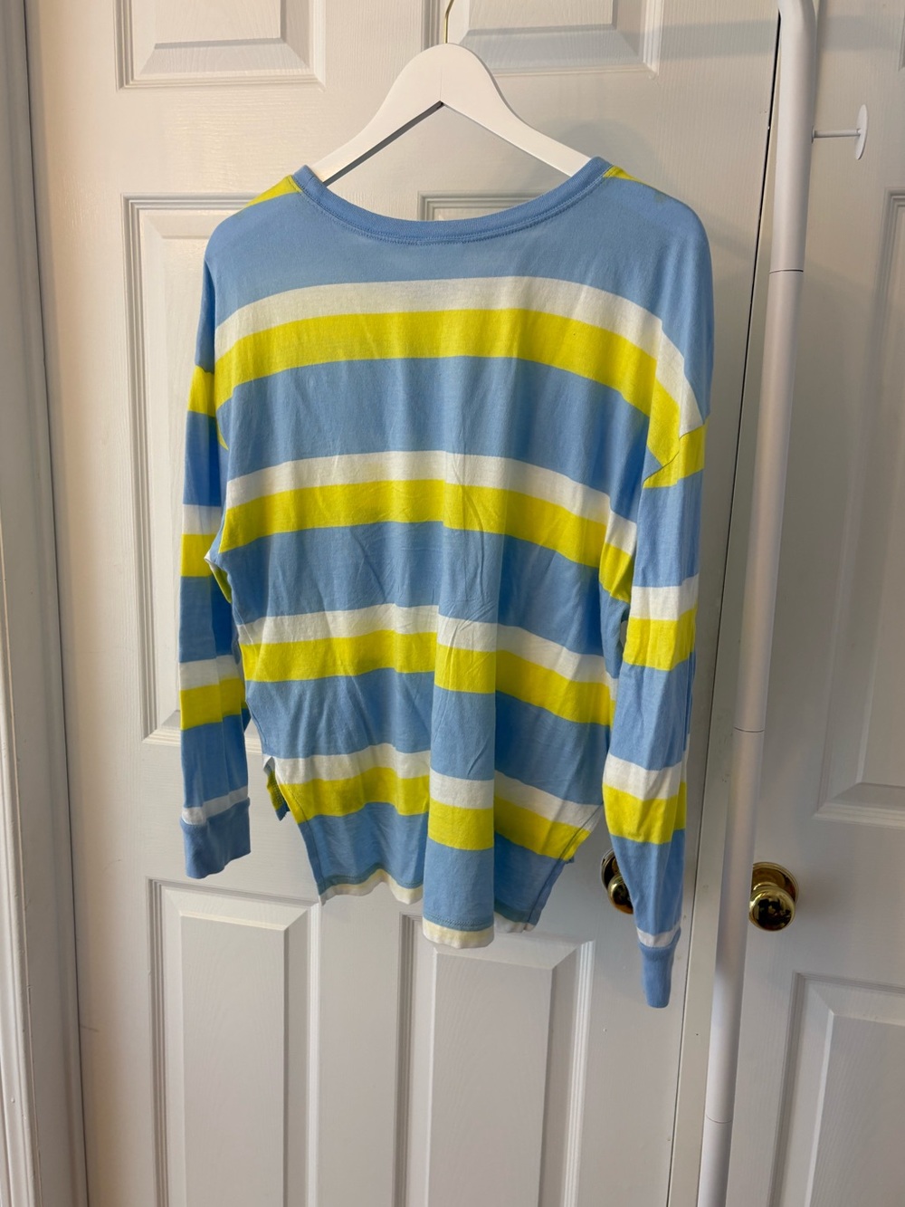 Abound Crewneck Long Sleeve Top Blue, Yellow & White Striped Small Cotton - Picture 10 of 10
